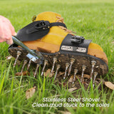 FIMXSD Lawn Aerator Shoes - Heavy Duty Lawn Aerator Tool for Grass with Cleaning Shovel & 6 Extra Spikes, Easy Assembly with Upgraded T-Wrench, Manual Garden Soil Aeration Tools for Yard Care