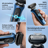 Braun Electric Shaver for Men, Series 6 6177cc, Wet & Dry Shave, Turbo & Gentle Shaving Modes, Foil Shaver, Blue