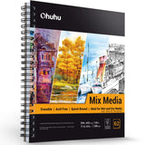 Ohuhu Mix Media Pad, 11.6"x9.6" Mixed Media Art Sketchbook, 120 lb/200 gsm Heavyweight Papers, 62 Sheets/124 Pages, Spiral Bound Mixed Media Paper Pad for Acrylic, Painting Christmas Gift