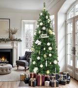 DWVO 7.5 FT Pre-Lit Slim Pencil Fraser Fir Artificial Christmas Tree with 350 Lights and 1000 Branch Tips, Green