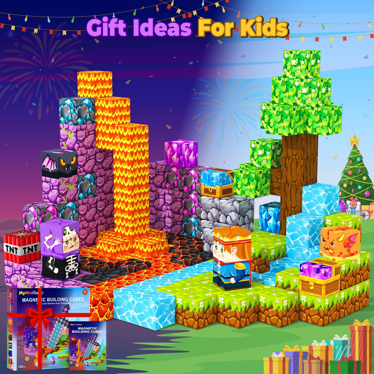 MyWodGame Magnetic Blocks Building Toys for 3 4 5 6 7 8 9 10 11 12 13 Year Old Boys Girls, Kids Magnetic Cubes Tiles Montessori Sensory Travel Magnet Toys Games Christmas Birthday Party Toddler Gifts