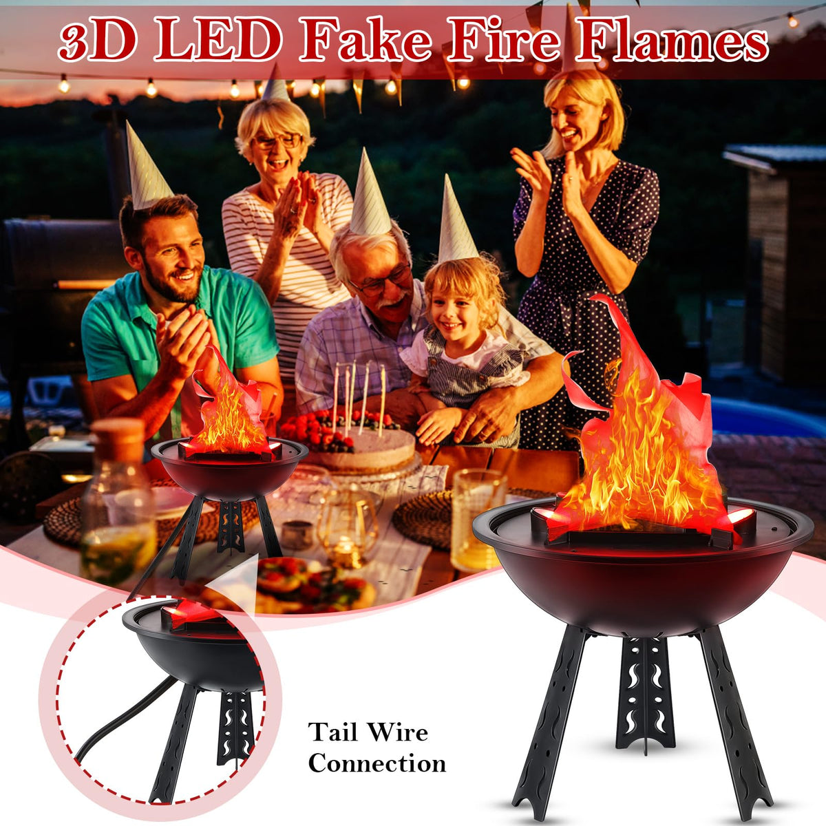 Mystarry 3D LED Fake Fire Flames Effect Light, 110V Electric Fake Camp ...