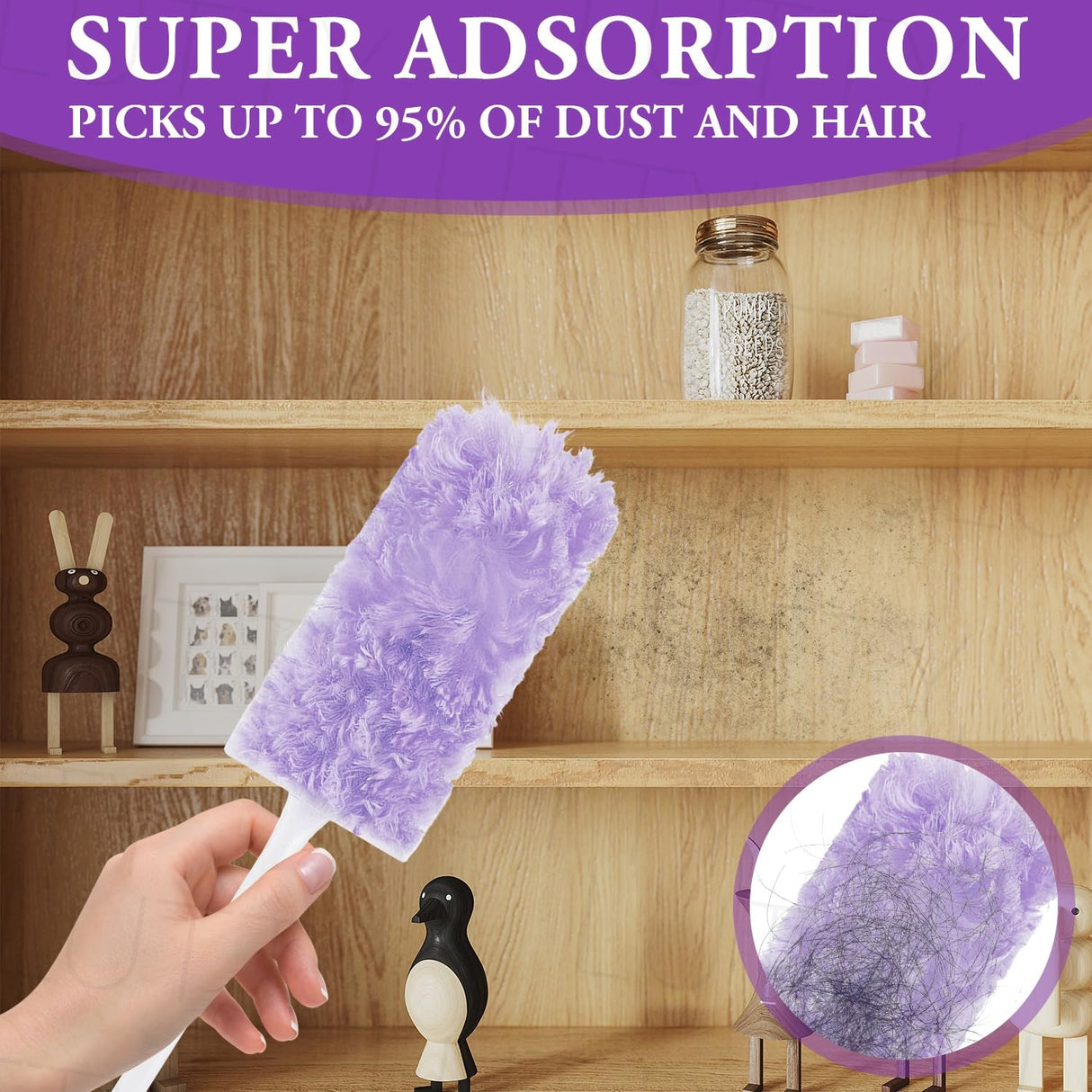 Dusters Refills 60 Count 360°Double-Sided 4X Microfibers Disposable Dusting Pads Compatible with Swiffer Duster Refill for Blinds Ceiling Fans Furniture Multi-Surface Dusting(Purple)
