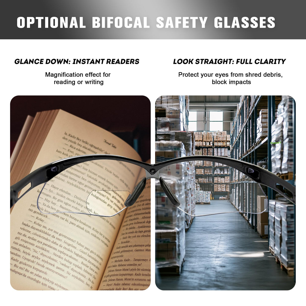 ProtectX Bifocal Safety Glasses 1.5 Diopter, Safety Glasses with Bifocal 1.5, Bifocal Safety Readers for Men Women, ANSI Z87.1 Rated