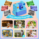 Kids Camera Instant Print, Christmas Birthday Gifts for Girl Boys 3-12 Years Old, FHD Selfie Digital Video Cameras Toddler 3 Rolls Print Paper & 32G Card (Blue)