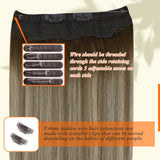 Fshine Invisible Wire Hair Extensions Real Human Hair Secret Extensions Wire Layered Hairpiece Dark Brown to Ash Brown and Blonde One Piece Hair Extensions Clip in Human Hair Wire 16 Inch 80 Gram