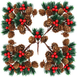 48 Pcs Christmas Picks and Sprays Christmas Tree Floral Picks Holly Red Berry Stem Spray Greenery for Craft Artificial Faux Pine Branches Pine Cones Branches for Tree Home Decor Garland Wreath (Cute)