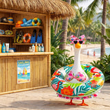 Ciyufavo 23 in Porch Goose Summer Outfit Bikini, Hawaiian Porch Goose Swimsuit Clothes Costume Accessories with Bow Glasses Swim Ring for 23" Summer Goose Garden Patio Statue Decor (Flamingos)
