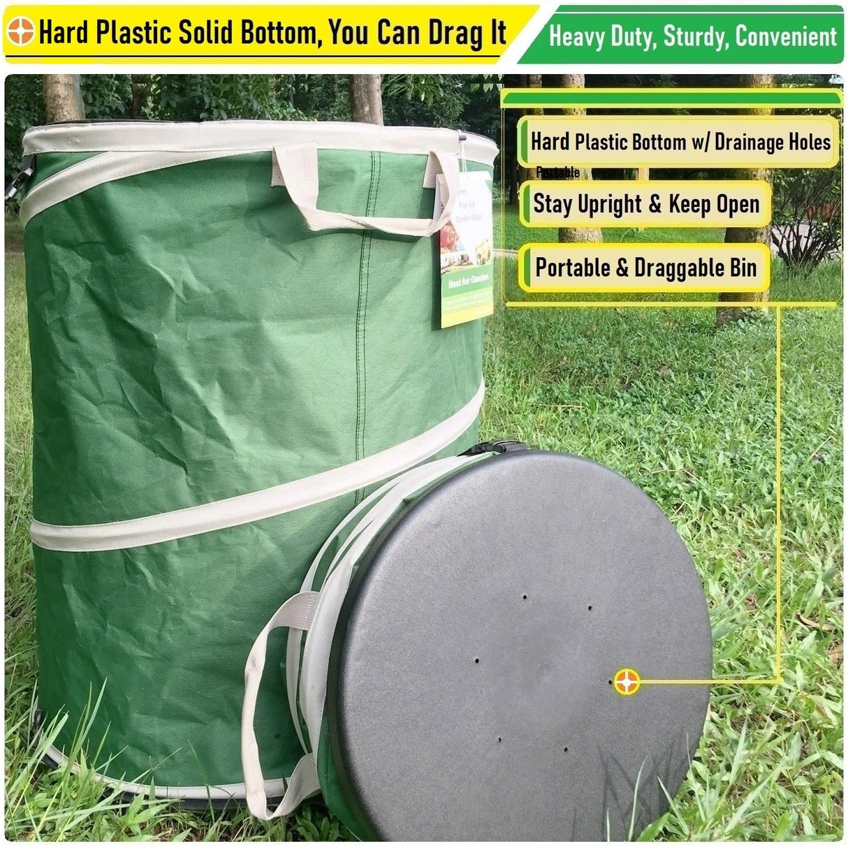 16-Gallon Collapsible Trash Can (16x19 in) Hard-Shell Bottom Yard Garden Bag,Pop-Up Trash Can,RV Camping Waste Bag,Recycling Bin,Laundry Hamper,Leaf Bags,Yard Waste Container,Lawn Grass,Weeds Basket