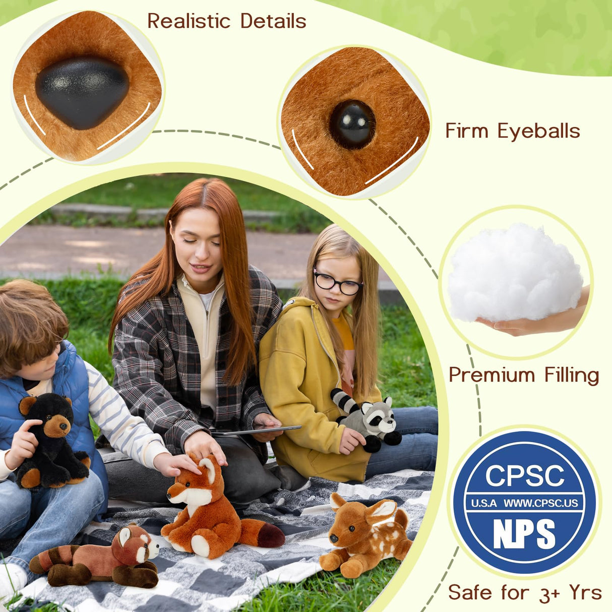 MaoGoLan 8 inch Soft Woodland Animal Toys Stuffed Animals Bulk for Kids - Grizzly Bear Deer Fox Raccoon Red Panda Forest Plushies Set for Girls Theme Party Favors Decorations Gifts Christmas