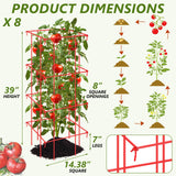 Colingmill 8 Pack Tomato Cages 39 Inch (H) Heavy Duty Square Tomato Cages Powder Coated Steel Plants Support Garden Trellis Stakes for Cucumber, Peas, Vegetables Climbing Plants