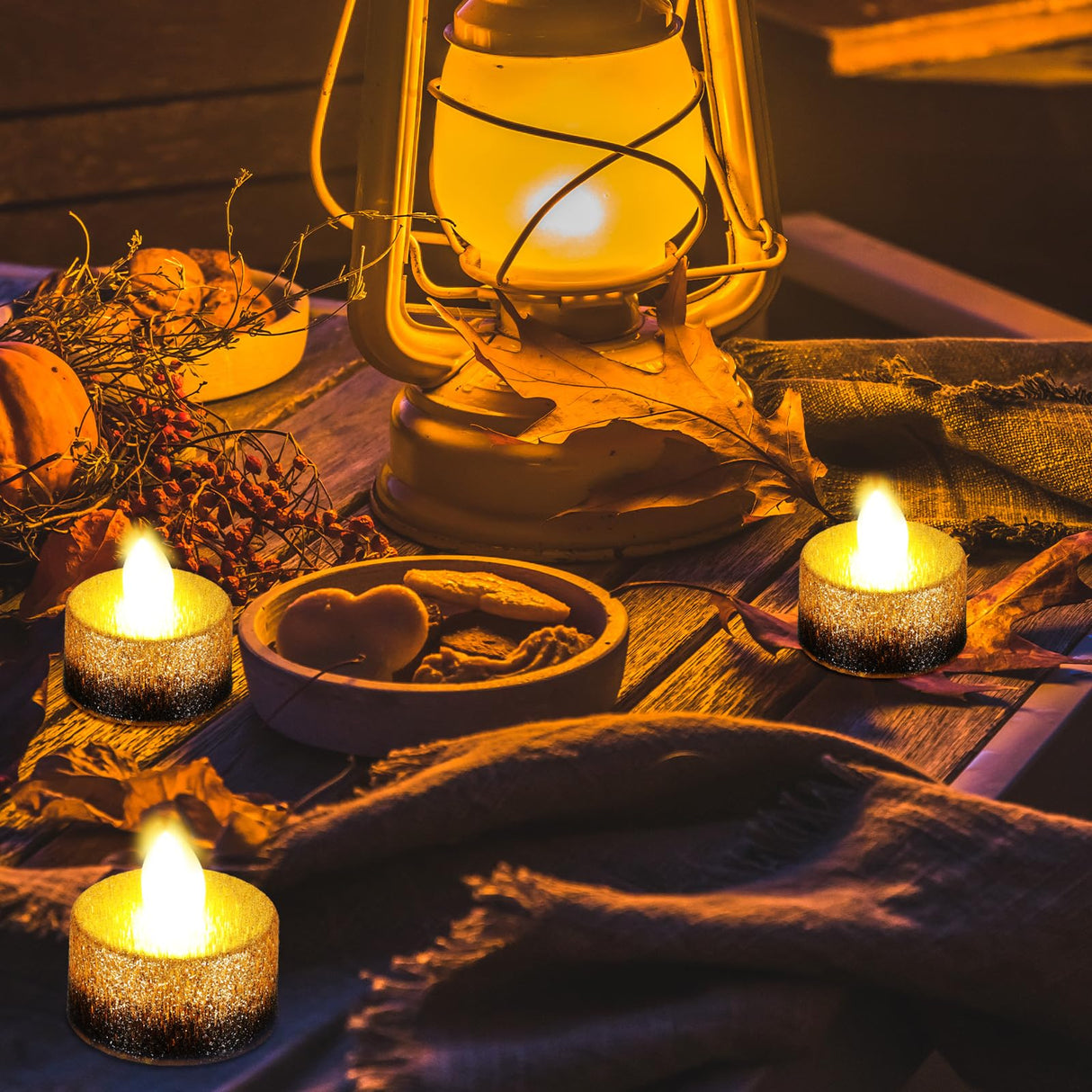 Retisee 48 Pcs Flameless LED Tea Lights Gold Black Glitter Electric Fake Candles for Centerpieces Battery Operated Anniversary Decorations Romantic Winter Decor for Wedding Festival Christmas Birthday