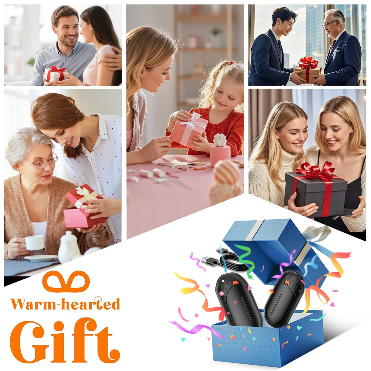 AI Hand Warmers Rechargeable 2 Pack, AI Smart Chips Electric Hand Warmers, 20Hrs Long Safe Heat, Portable Pocket Heater, Gifts for Christmas, Outdoor, Golf, Hunting, Camping Accessories -Black