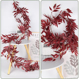 RECUTMS Artificial Hanging Willow Leaves Vine Twigs 2Pcs 5.7Ft Fake Silk Burgundy Leaf Ivy Fall Garland Faux Greenery Indoor Outdoor Valentines Day Wedding Birthday Christmas Thanksgiving Party Decor
