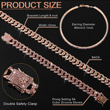 Batiyeer 3pcs Cuban Link Necklace Bracelet Set Women,18 Inch;Rose Gold Pink