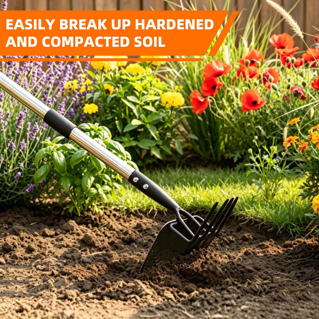 Long Hand Cultivator, 2-in-1 Hand Tiller and Garden Hoe for Gardening