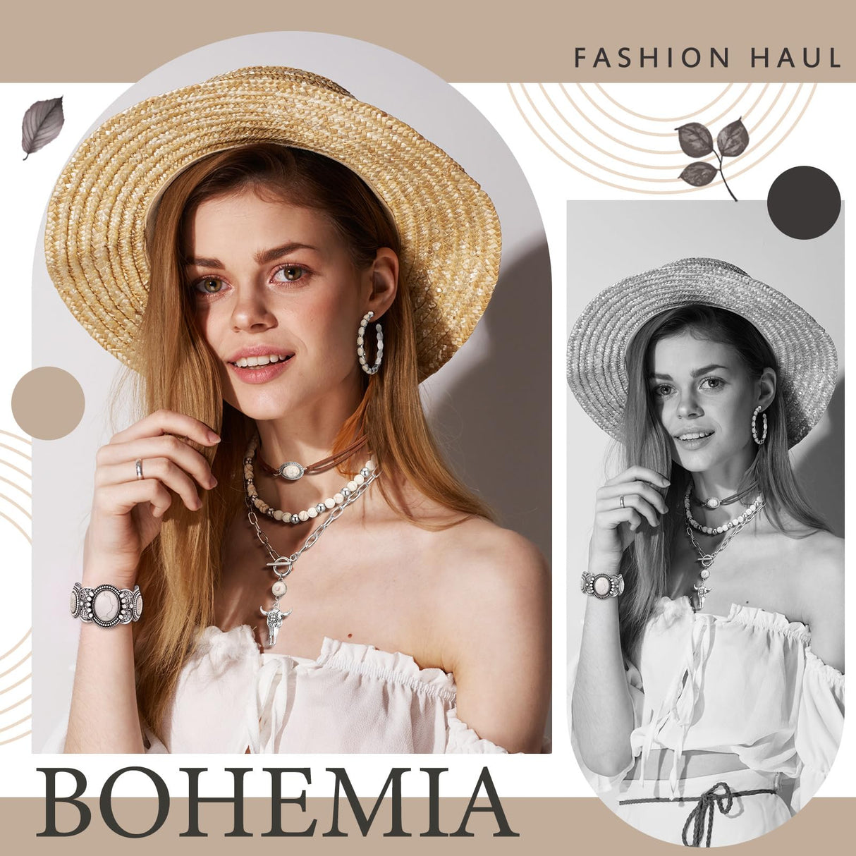 Inbagi 3 Pcs Boho Western Jewelry for Women, White Turquoise, Retro