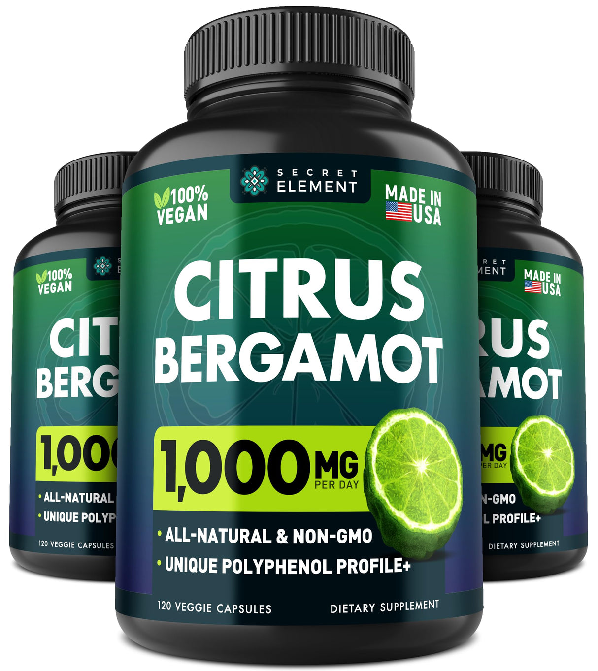 3 Pack Citrus Bergamot Extract 1000mg, Supplement for Heart, Immune System Support, and Healthy Aging - Pure 360 Vegan Capsules