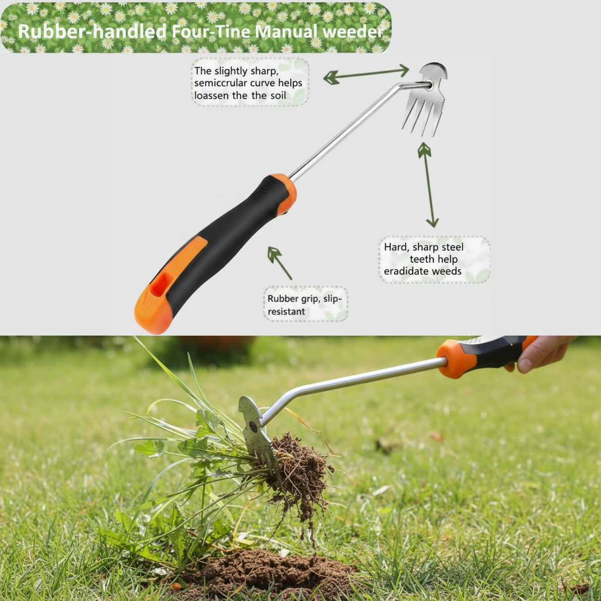 MINOVARA Weed Puller Tool, Portable Rubber-Handled Garden Tools, Four-Tined Weeding Tool, Uprooting Weeding Tools, Crevice Weeder, Yard Weed Tools and Weed Removal Tool (style3)