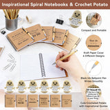 42 Pcs/6 Sets Employee Appreciation Gifts Bulk - Includes 16oz Glass Cups with Bamboo Lid, Positive Crochet, Inspirational Notebooks with Pens, Kraft Paper Gift Bags & Straw - Thank You Gifts for Coworkers, Teachers, Staff & Team