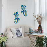 HONGLAND Metal Gecko Wall Art 2Pcs Outdoor Wall Decor 12 Inch Lizard Metal Hanging Wall Decoration Glass Sculpture for Garden Yard Patio Fence Home (Boho Blue)