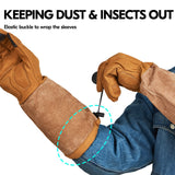 Vgo... Men's Extra-Long Leather Gardening Gloves, Gauntlet with Adjustable Cuff, Puncture & Thorn Proof, Touchscreen (SL6592)