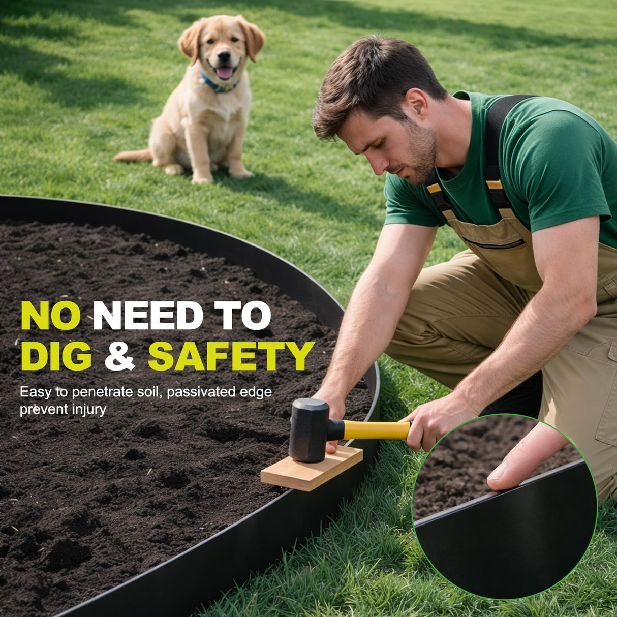 6-Pack Metal Landscape Edging (20ft Total), 40" x 6.5" Steel Garden Edging Border w/ 6 Stakes, Rustproof Hammer-in Edging for Landscaping, Lawn, Yard, Tree Rings, Flower Beds