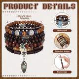 Tondiamo 48 Pcs Punk Wooden Beads Bracelets Gothic Bracelet for Men