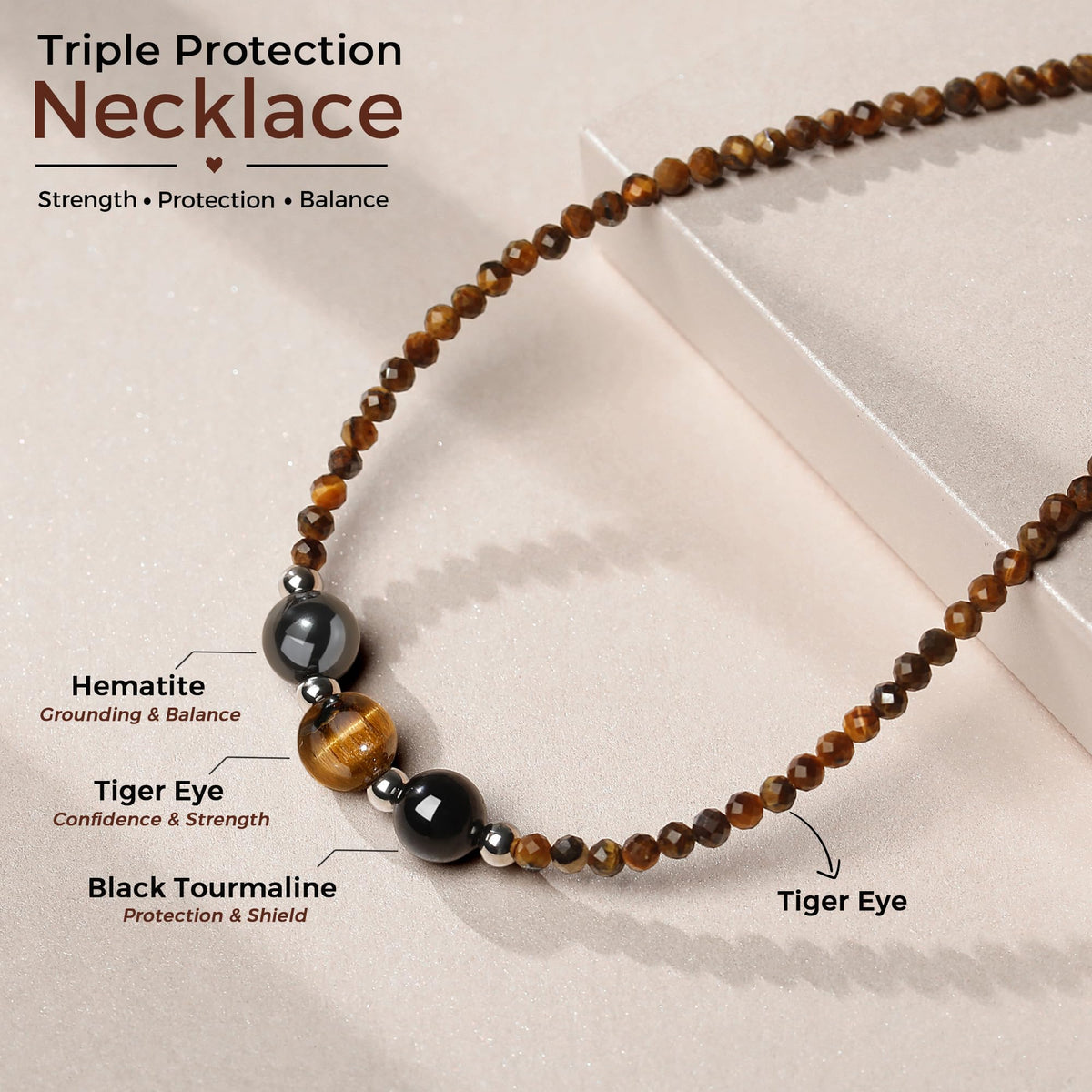 Triple Protection Necklace Gifts for Women, Healing Crystals Choker