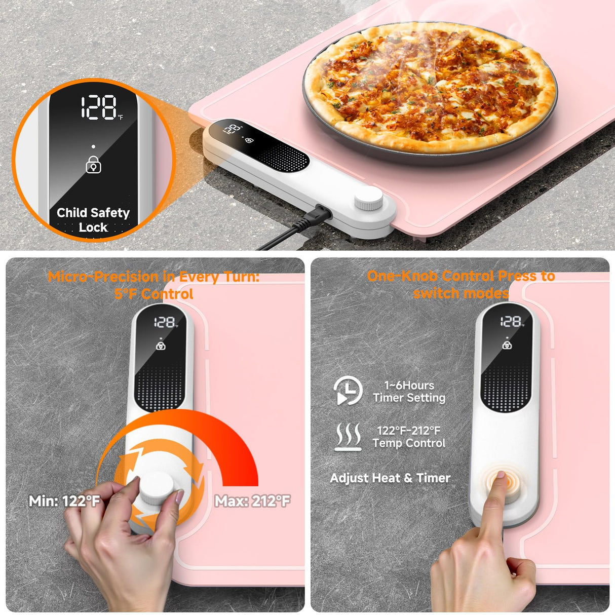 FEPPO Food Warmers for Parties Buffet, Upgrade Size 42"x12", Fast Full-Surface Heating Warming Mat for Food with 6-Hour Timer and 19-Level Customizable Temperature, Roll Up Electric Warming Tray
