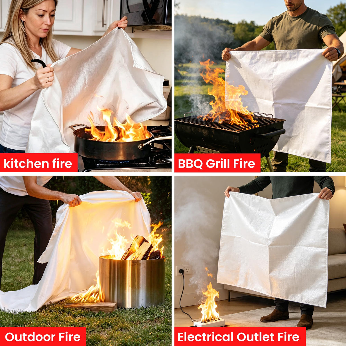 WUERLI Fire Blanket for Home and Kitchen,40" x 40",4 Pack,Emergency Fire Blanket