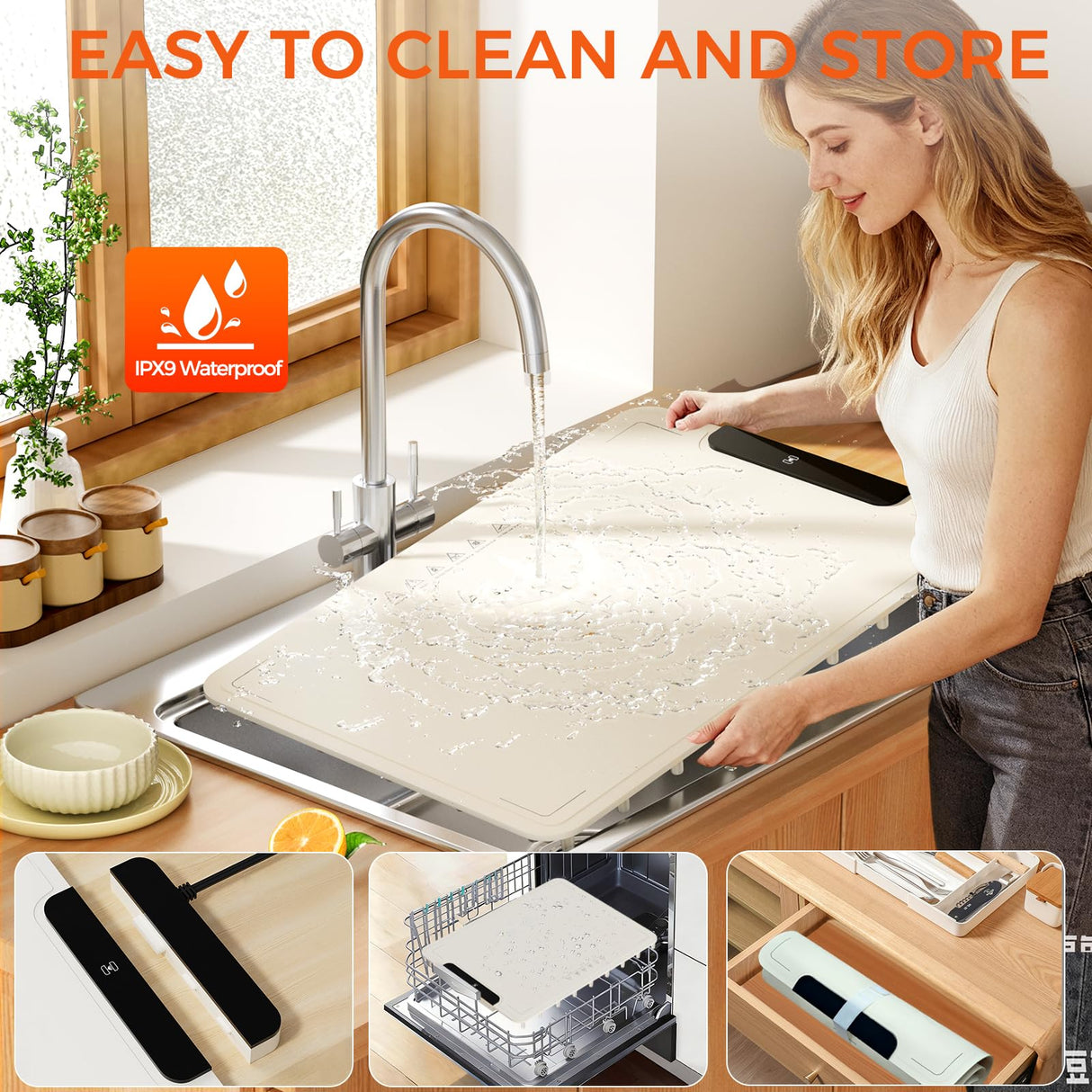 Warming Mat for Food -IPX9 Waterproof Electric Food Warming Tray for Buffet(24"x16"), Portable Countertop Food Warmers for Parties, Dishasher-Friendly, 6-Level Temp 6-Hour Timer, Beige