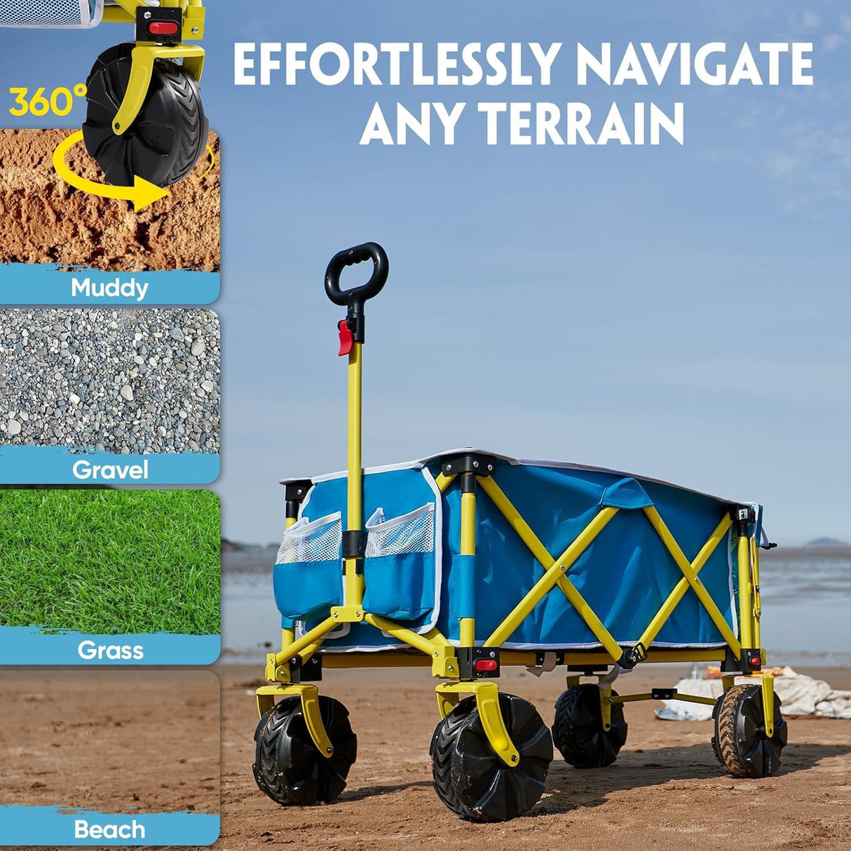 Beach Wagon with Big Wheels for Sand, Flip-Out Tailgate, 330 lb Capacity