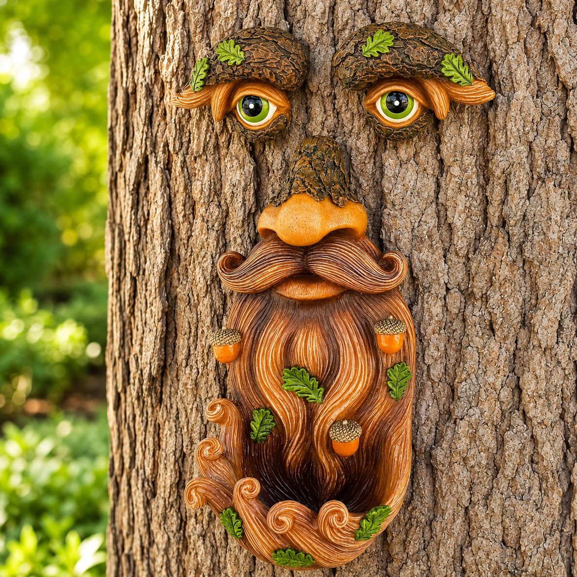 Mood Lab Tree Face Decor with Acorns - Old Man Tree Face Garden Hugger Decoration - Outdoor Tree Decoration