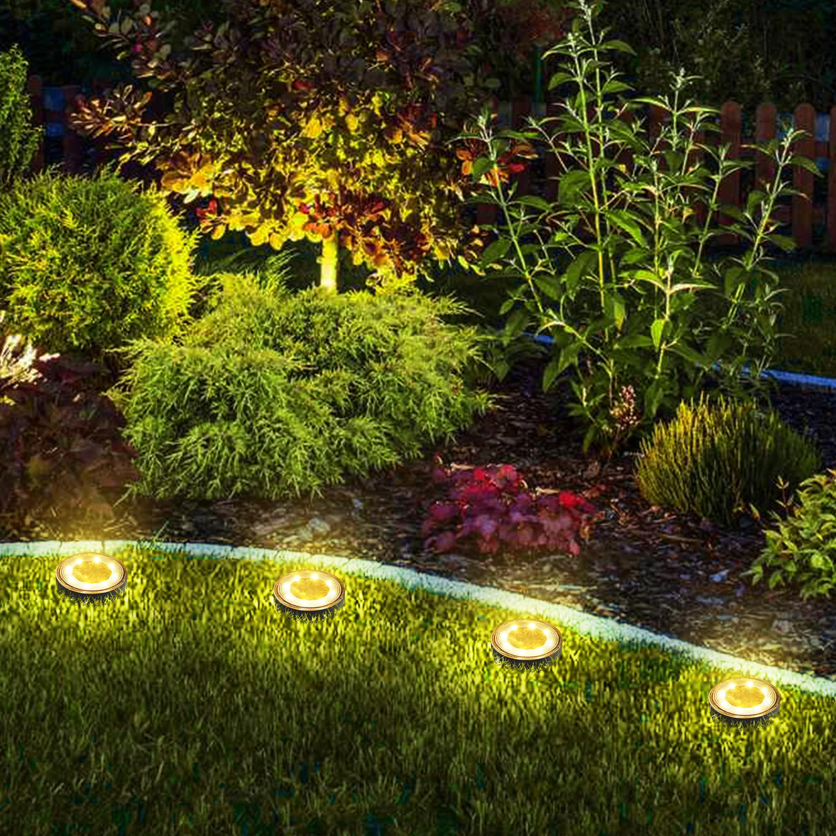 Joomer Solar Ground Lights, 12 Pack 8 LED Solar Lights Outdoor Waterproof IP68 Disc Light Landscape Lighting Garden Light for Patio Pathway Lawn Yard Driveway Walkway(Warm White)