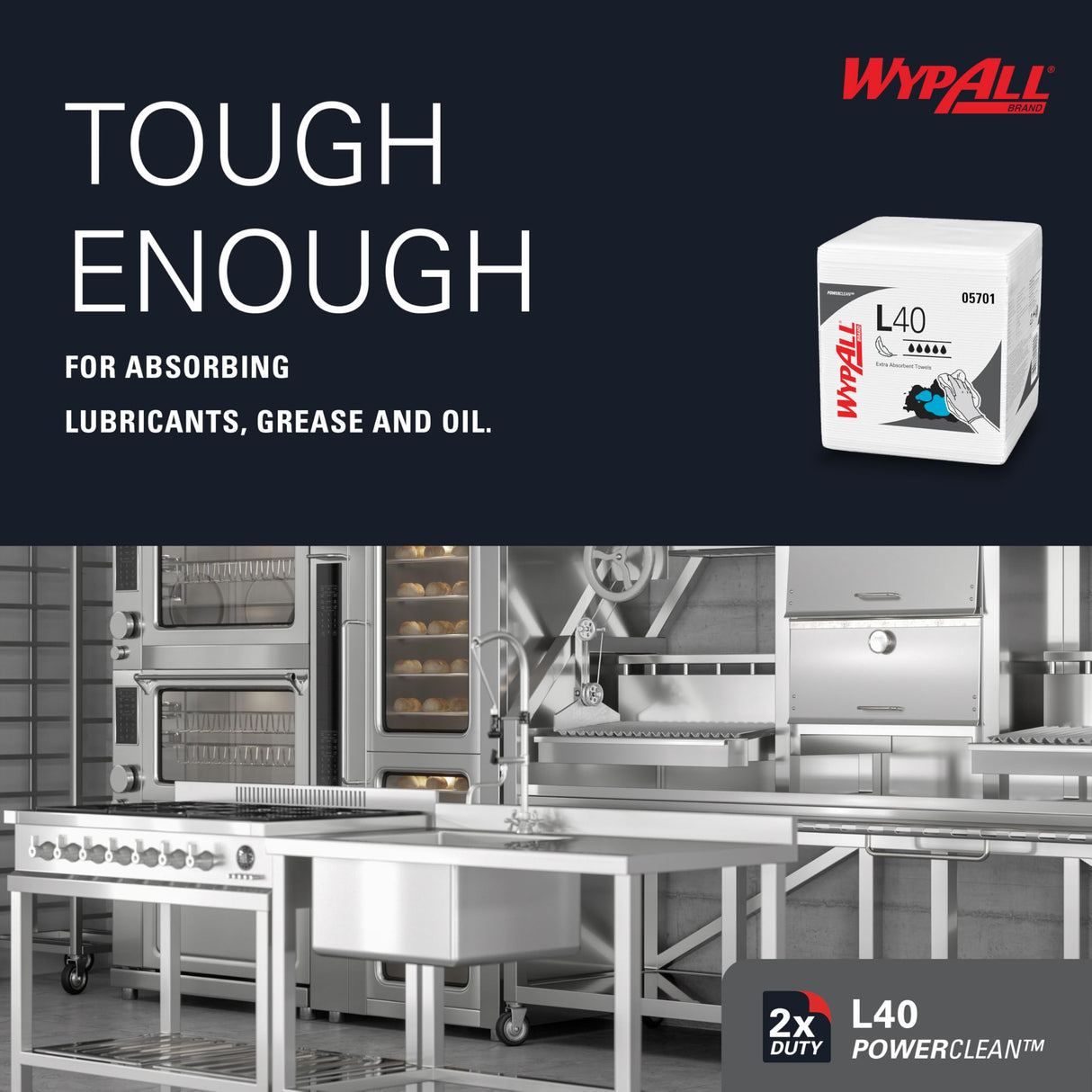 Wypall PowerClean L40 Cloths Extra Absorbent Wipes (05701), Quarterfold, Bulk Paper Wipers, White (18 Packs of 56 Sheets, 1,008 Sheet Total)