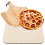 Hans Grill Rectangular Pizza Stone with Peel, 15 x 12 Inch Cordierite Stone