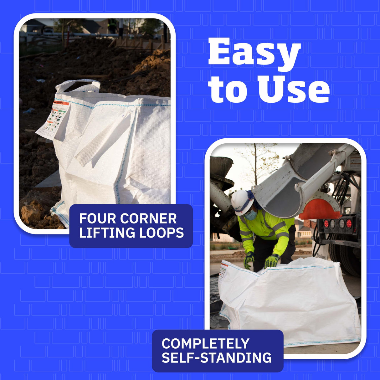 DURASACK Concrete Washout White Bag 130-Gallon Open Top Flat Bottom Woven Polypropylene Construction Demo Contractor Bag with Plastic Liner