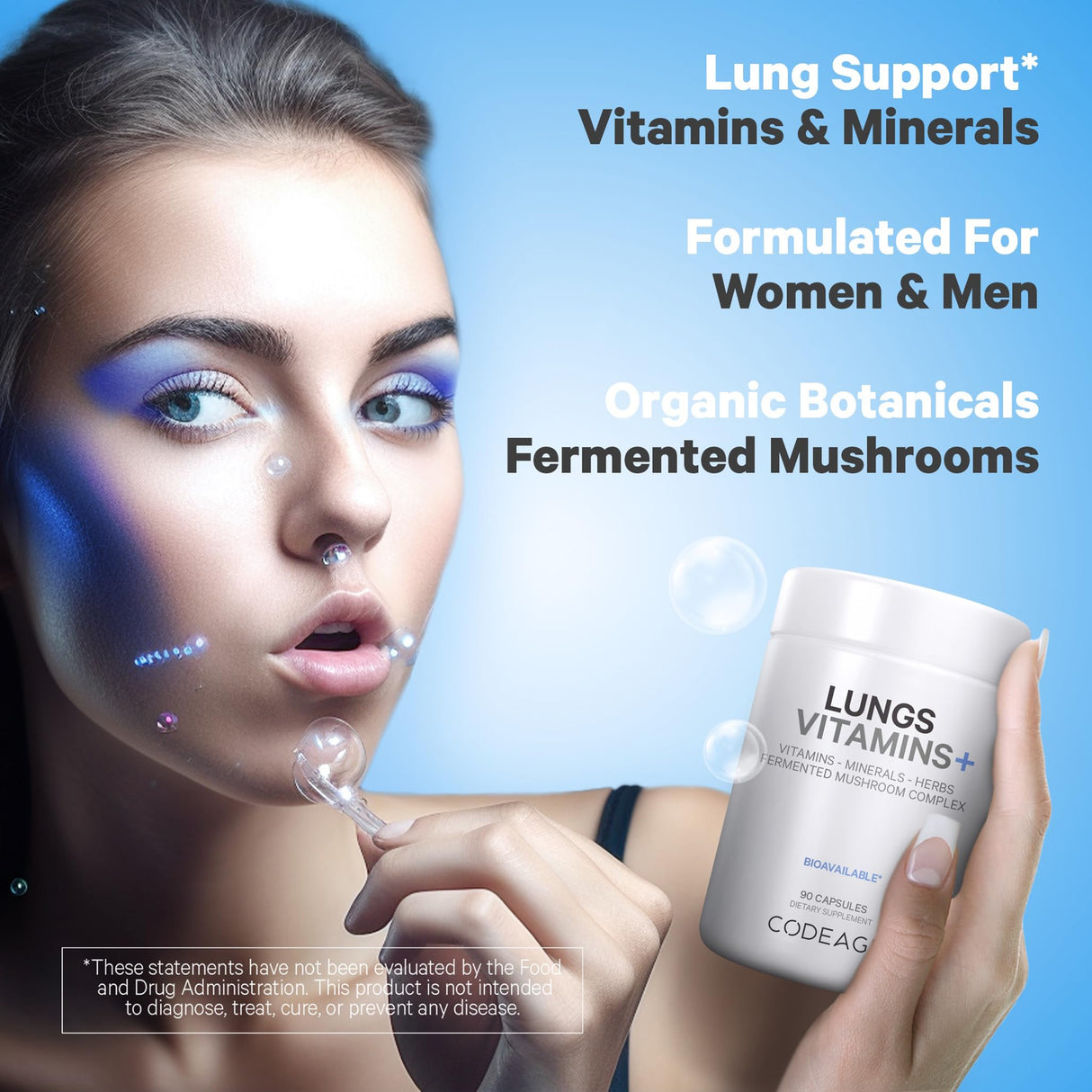 Codeage Lungs Vitamins, A, C, D, E, B6, Milk Thistle Lung Supplement, Zinc & Magnesium, Cordyceps, Reishi, Chaga, Poria, Tylophora, Ginger, Peppermint Leaf Organic Herb Cleanse - Non-GMO - 90 Capsules