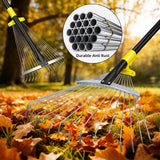 Byhargen Adjustable Metal Leaf Rake, Heavy Duty Garden Rake with Wide & Narrow Modes, Rustproof Steel Head, Adjustable Handle for Lawn Care, Yard Clean Up, and Mulch Spreading