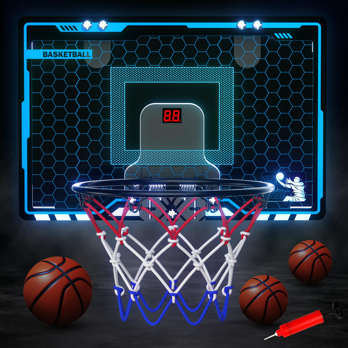 Indoor Basketball Hoop with Auto Scoring, Lights & Balls for Kids Ages 5-12