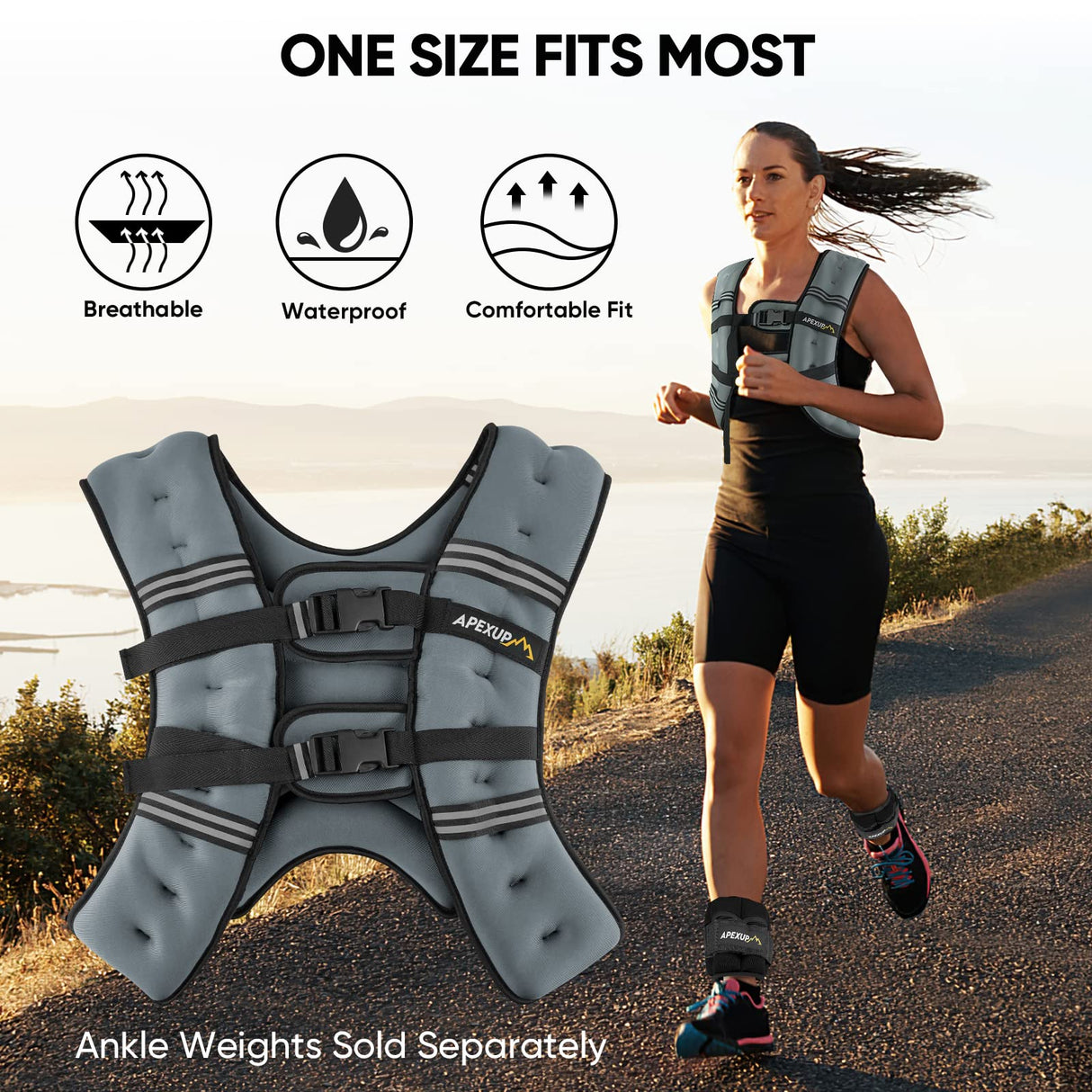 APEXUP Weighted Vest with 5lbs/10lbs/15lbs/20lbs/25lbs/30lbs Weights and Reflective Stripe, Weight Vest Men Women for Workout, Strength Training, Running (Grey, 30lbs)