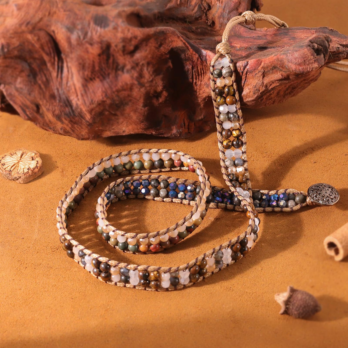 JR.DM Boho Beaded Bracelets for Women - Handmade Adjustable Crystal Natural Stone Bead Wrap Bracelets, Bohemian Jewelry Braided for Unique Birthday Gifts