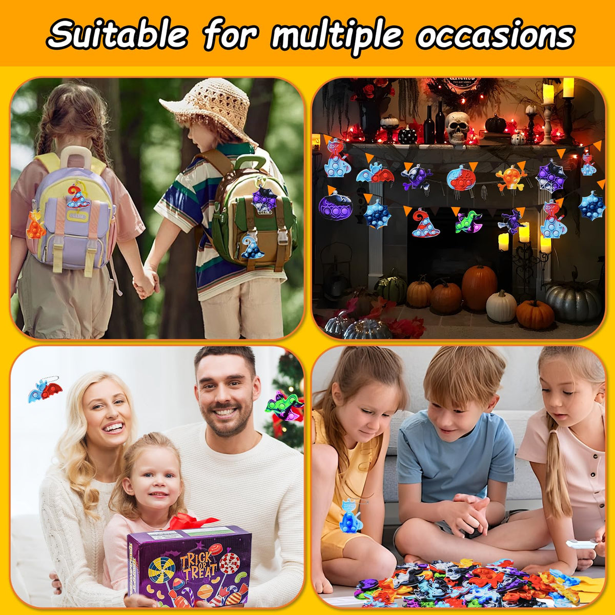 ZEAYOU 80Pcs Halloween Party Favors for Kids, Halloween Fidgets Toys with Mini Pop Keychain, Halloween Fidget Sensory Pop Toys, Classroom Prizes Box, Treasure Chest Treat Bags Gifts, Stress Relief