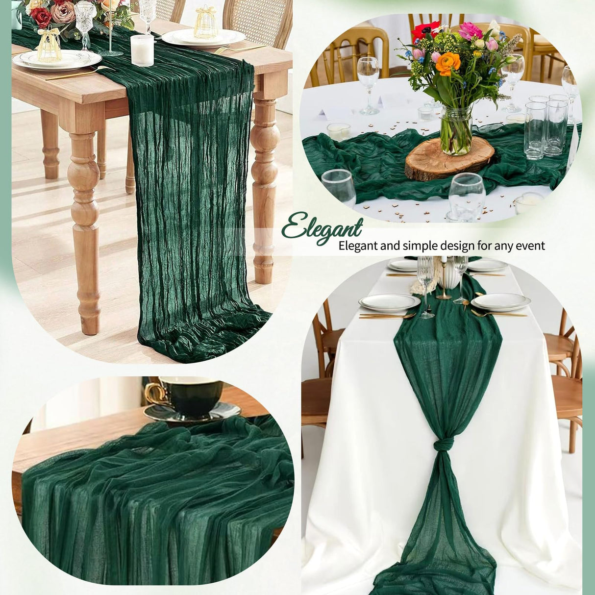 12 Pack Dark Green Cheesecloth Table Runner 10Ft, Christmas Table Runner 21.5 X 120 inch, Semi Sheer Cheese Cloth Fabric Boho Table Runner Bulk for Christmas Decorations,Bridal Shower,Wedding