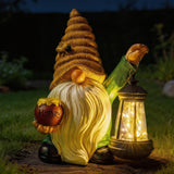 WONDHOME 12.3'' Solar Garden Gnomes Outdoor Decor Honey Bee jar Gnome Statues with LED Lantern Spring Patio Lawn Yard Art Decoration Easter Birthday Christmas Gardening Gifts for Mom Dad, Bee Gnome