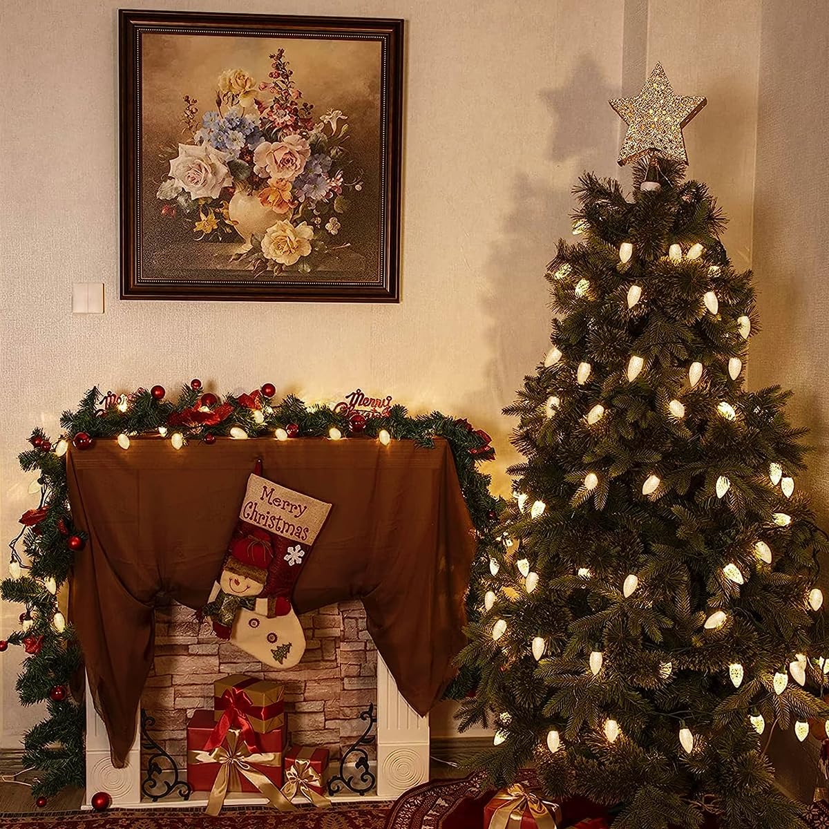 50PACK C9 Christmas Lights LED Replacement Bulbs，Shatterproof & Waterproof Plastic C9 Led Bulbs for Outdoor String Lights, E17 Base, 0.6W Equivalent to 7W, Warm White 2700K, 50LM Holiday Decoration