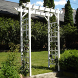 Dura-Trel Providence Arbor, Vinyl Garden Archway for Outdoors, 64" x 85", White - Backyard Decorative Arch and Backdrop with Lattice Design and Trellis Sides for Climbing Plants, Vines and Flowers