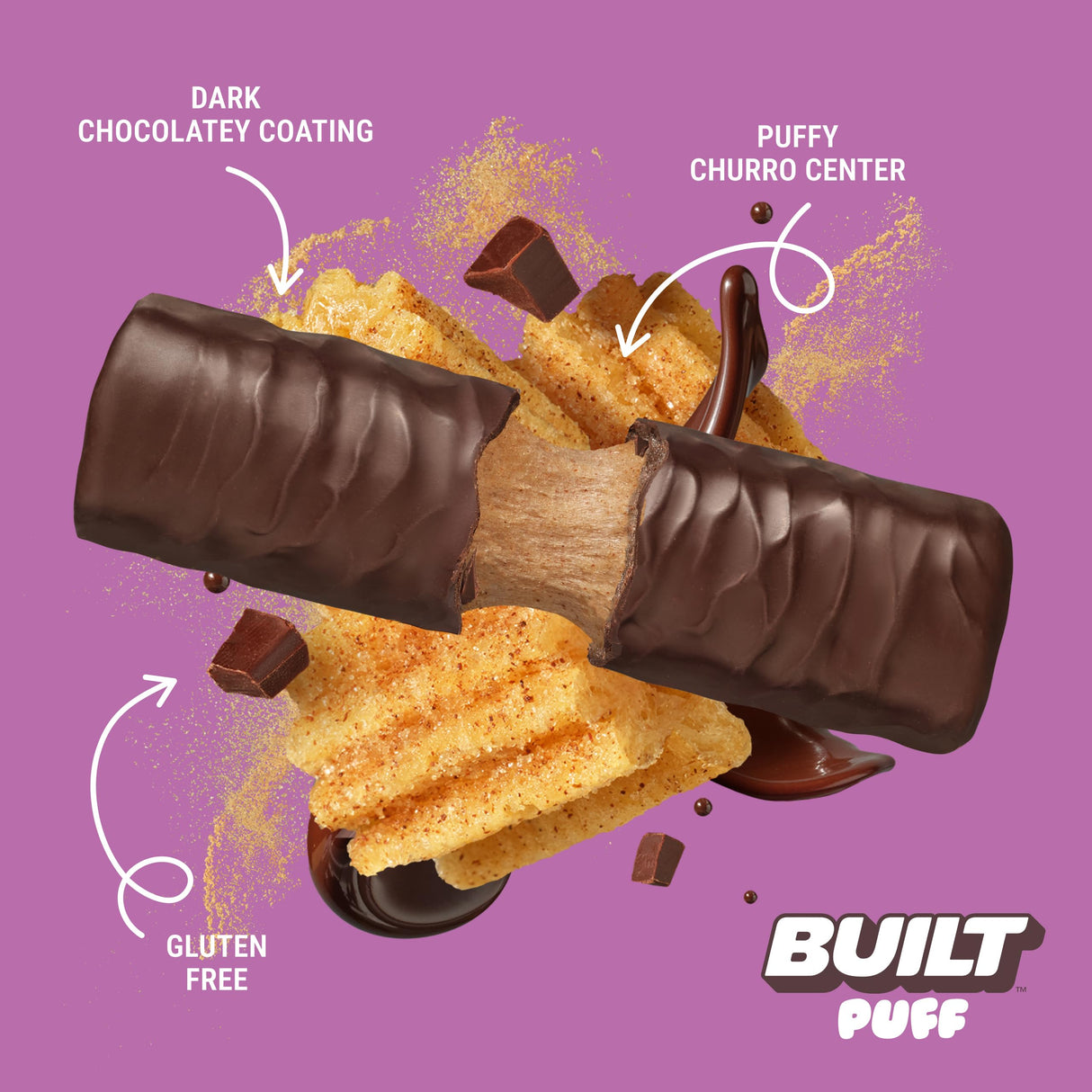 Built Bar, Puff Protein Bars, Churro Puff, 17g Protein Snacks, On-The-Go Bars, Only 140 Calories & 6g Sugar, Collagen, Gluten Free, 12 Count