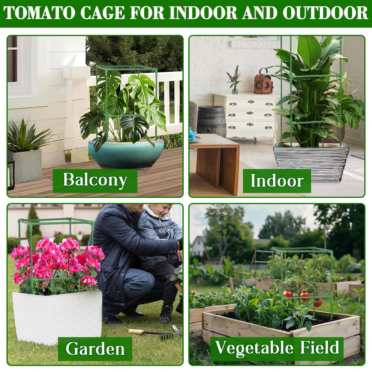 ZeeDix 6 Pack 60 Inch Heavy Duty Tomato Cages for Garden with Clips